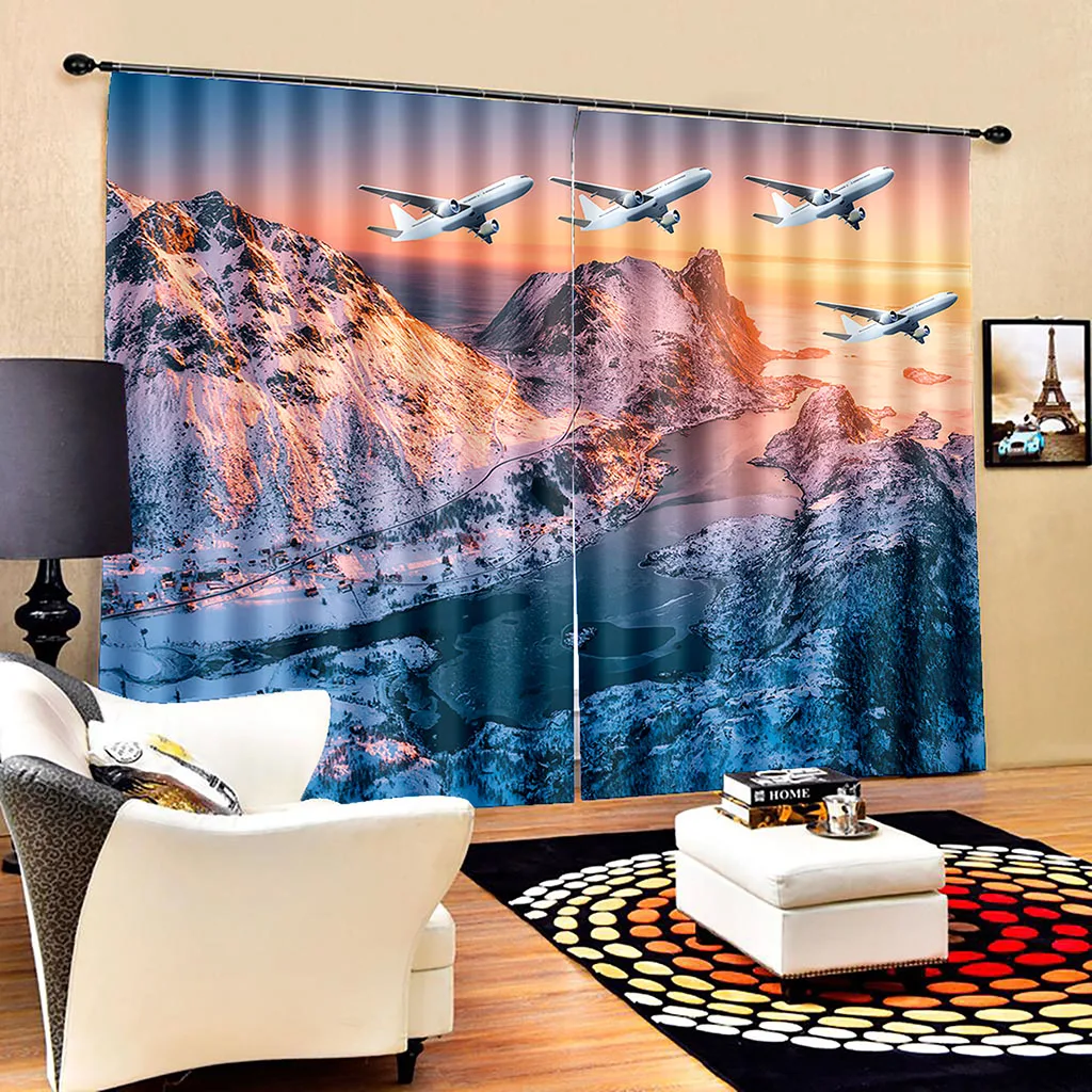 

High quality custom 3d curtain fabric blue lake curtains white fly curtain 3D Curtain stereoscopic lifelike