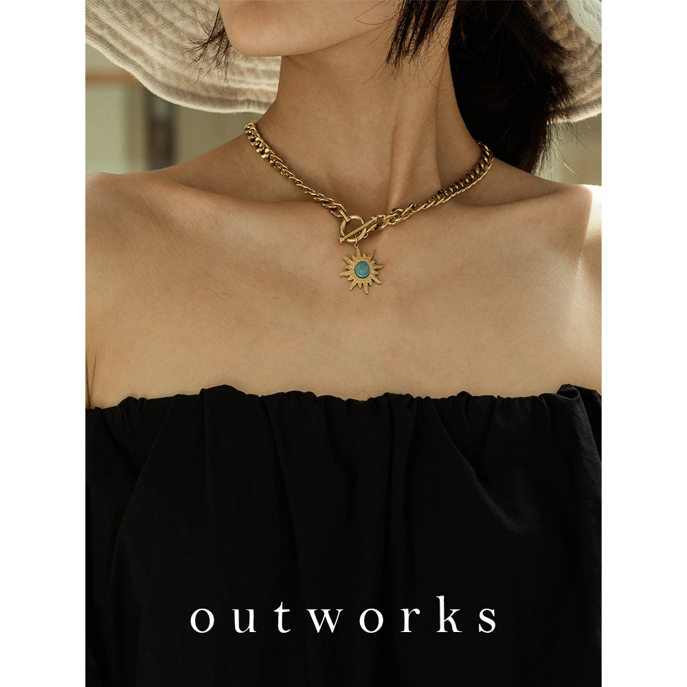 Outworks 2021 новый хип-хоп креативный винтажный простой Подсолнух бирюзовый кулон