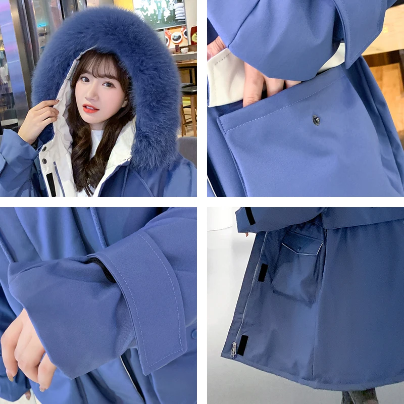 Ovesize свободная зимняя куртка 2020 Женская с капюшоном и мехом теплая длинная парка