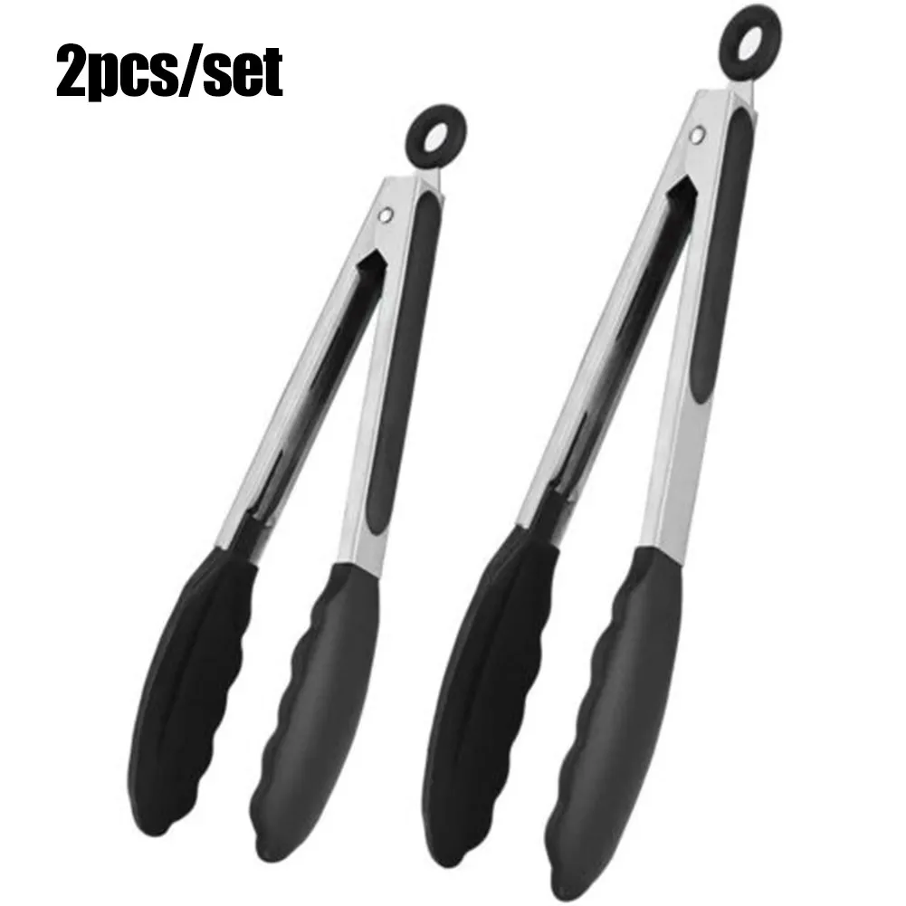

2pcs BBQ Grilling Tong Kitchen Cooking Salad Bread Food Tweezer Picnic Clip Stainless Steel BBQ TOOLS Outdoor Camping