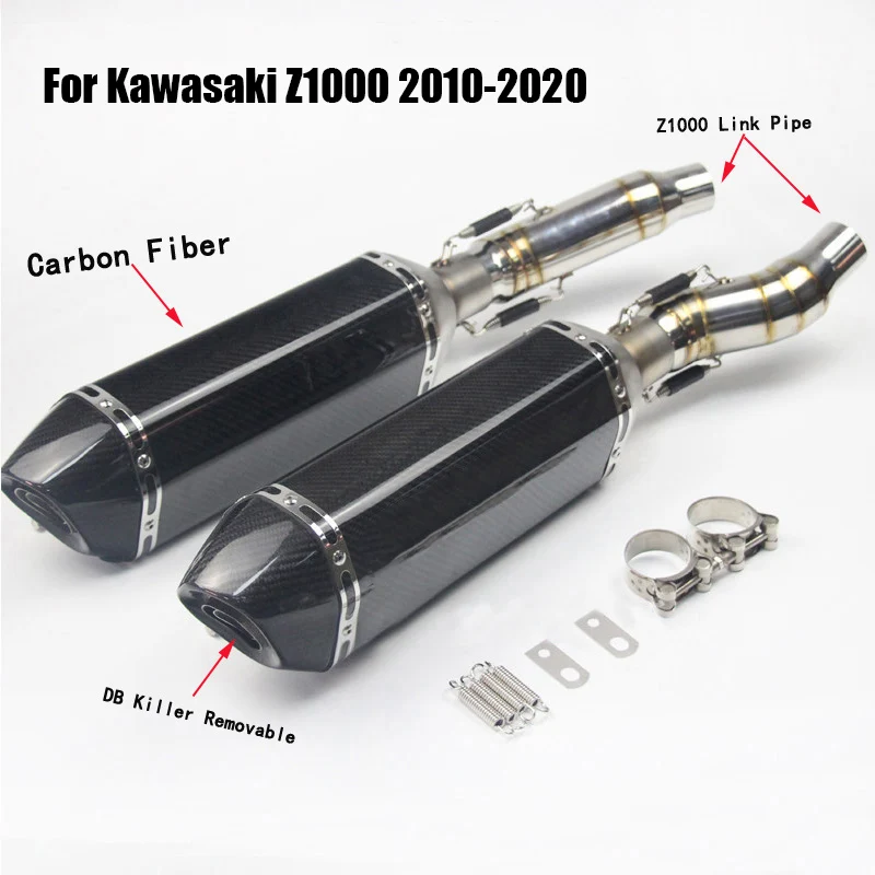 Выхлопная труба для мотоцикла Kawasaki Z1000 2010 2020 глушителя из углеродного волокна +