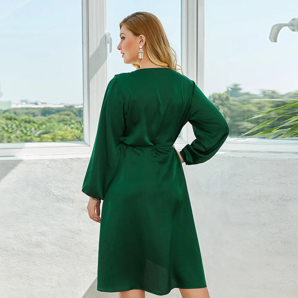 WHZHM зеленое атласное платье для лица винтажное сексуальное с оборками и v