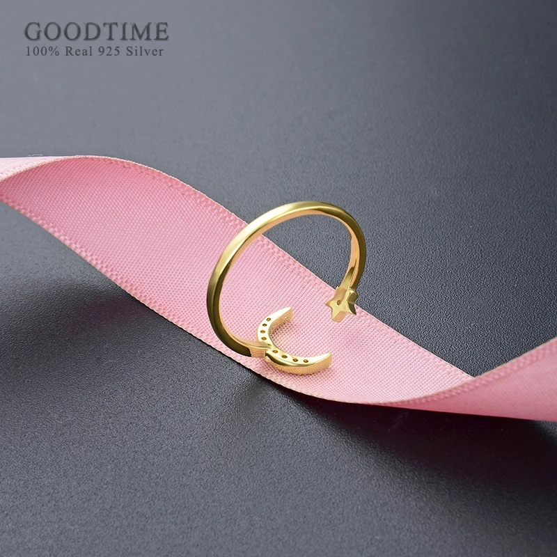 Fashion Women Rings Really 925 Sterling Silver Ring Jewelry Accessories Gold Coloren Stars And Moon Zircon For Dress Up | Украшения и