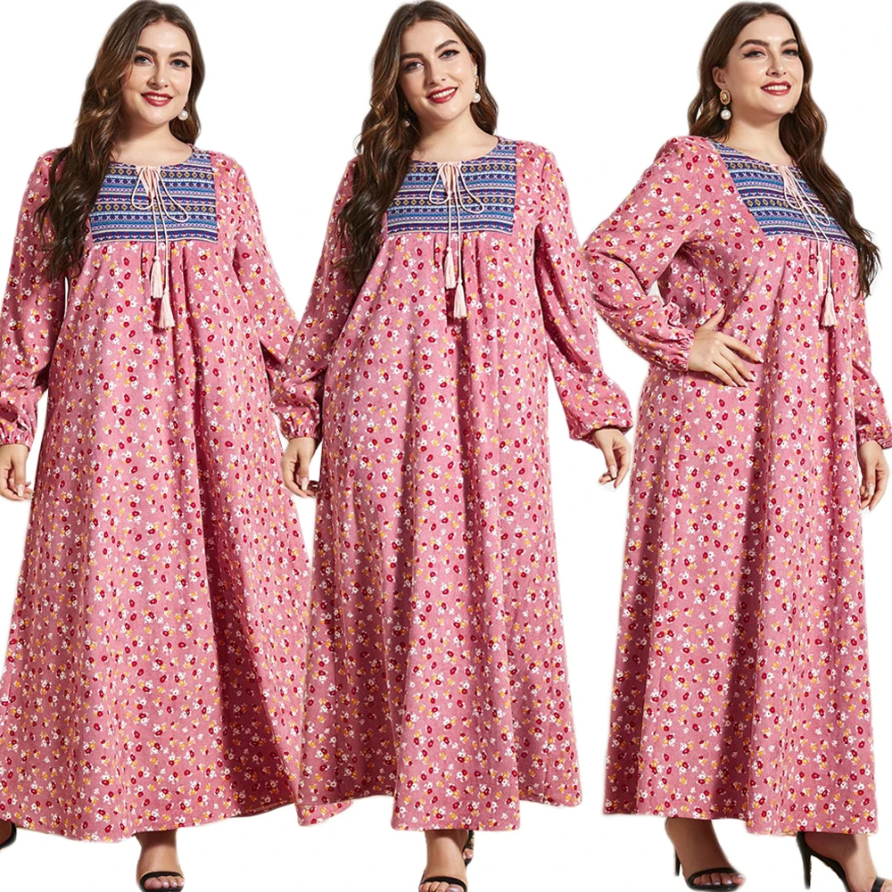 

Размера плюс Абая мусульманских женщин, длинное платье с принтом и вышивкой в этническом стиле Макси халат Ближний Восток Дубай турецкий; С...