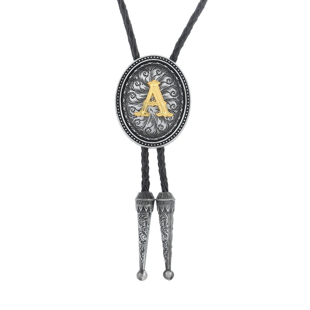 KDG western cowboy zinc alloy BOLO tie round natural color letter A to Z shirt accessories |