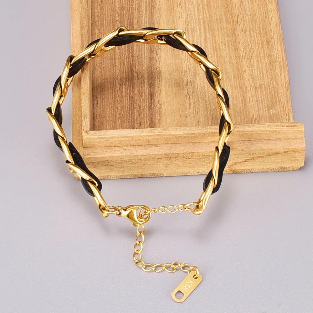 Оптовая продажа модный дизайн 18K позолоченный Ретро корейский кожаный