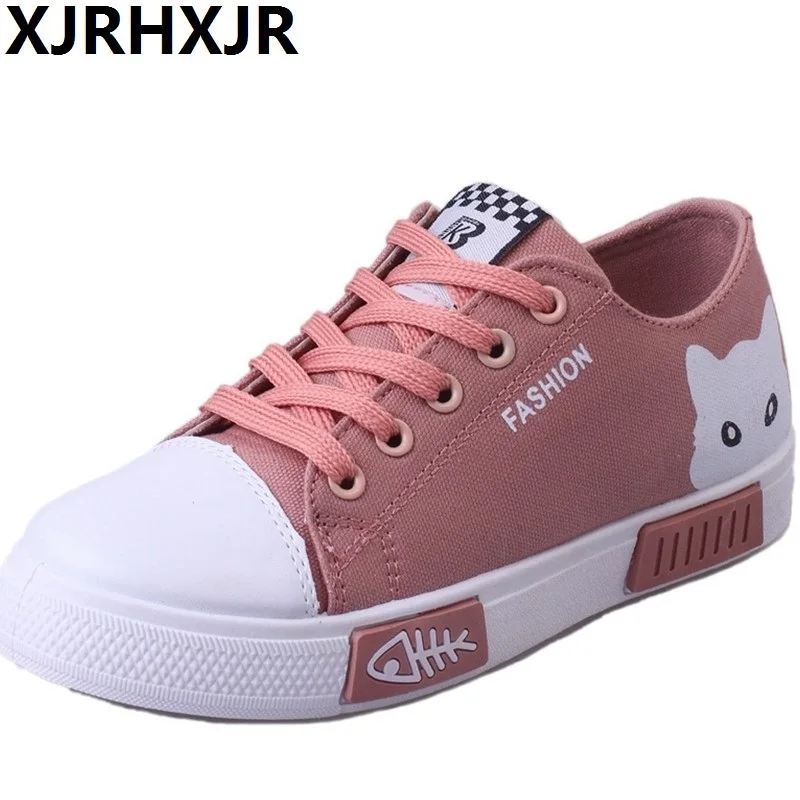 Summer Women Canvas Shoes 2021 New China Hot Flats Casual Korean Cute Cartoon Lace Up Student | Обувь