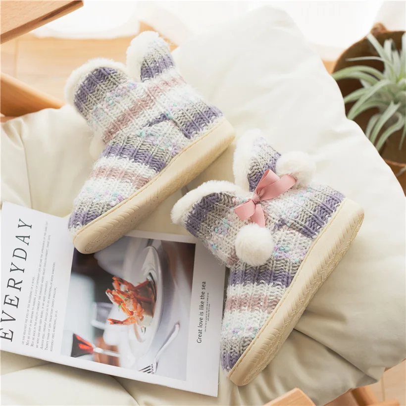 Warm Plush Indoor Floor Slippers Non-slip Men Women Soft Shoes Cotton Home Shoes Winter Women Slippers Couples Lovers Wool
