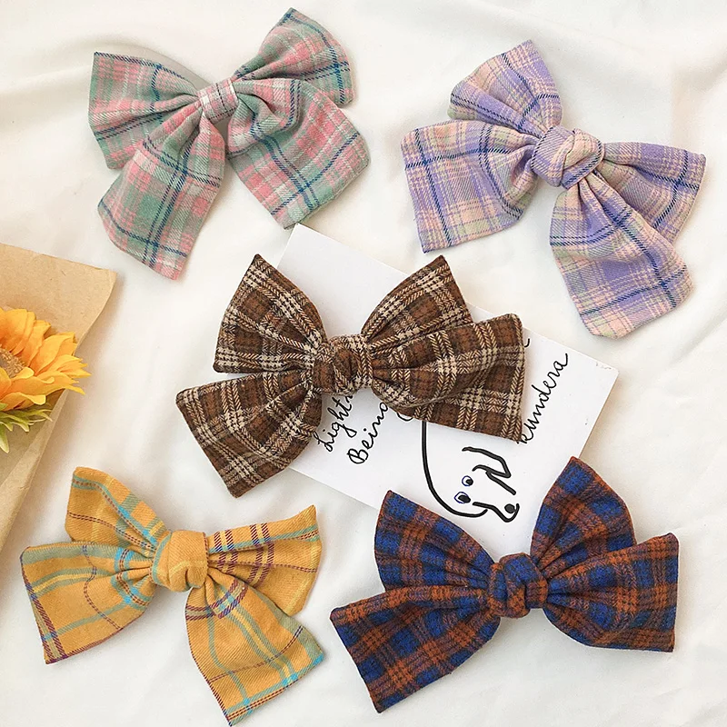 

Children Cute Colors Plaid Double Knotted Bow Ornamen Hair Clips Girls Lovely Sweet Barrettes Hairpins Kids Hair Accessories