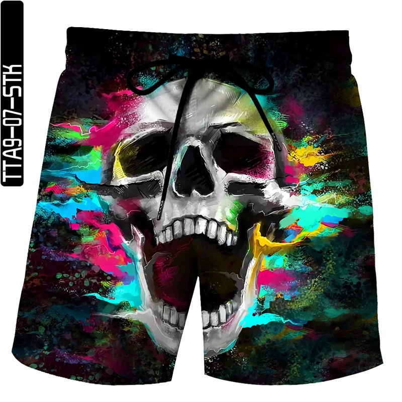 

2021 new summer men's casual shorts 3D printing horror skull pattern large quick-drying fitness beach shorts swimming shorts