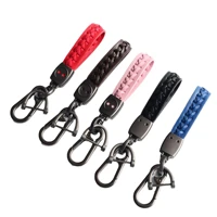 premium lambskin hand woven rope keychain metal horseshoe buckle keyring car key chain for men women key holder jewelry gift