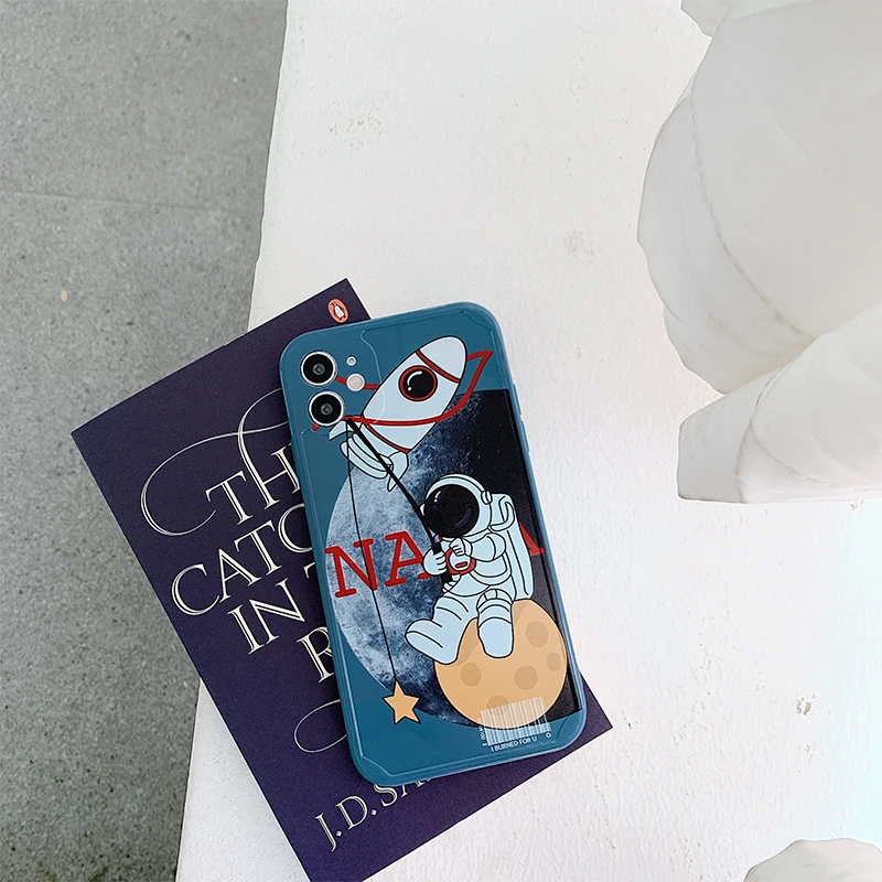 

Cartoon Astronaut Phone Case For iPhone 11 Pro Max For iPhone X XS MAX XR 7 8 6S 6PLUS SE 2020 Cute Label Soft TPU Back Cases