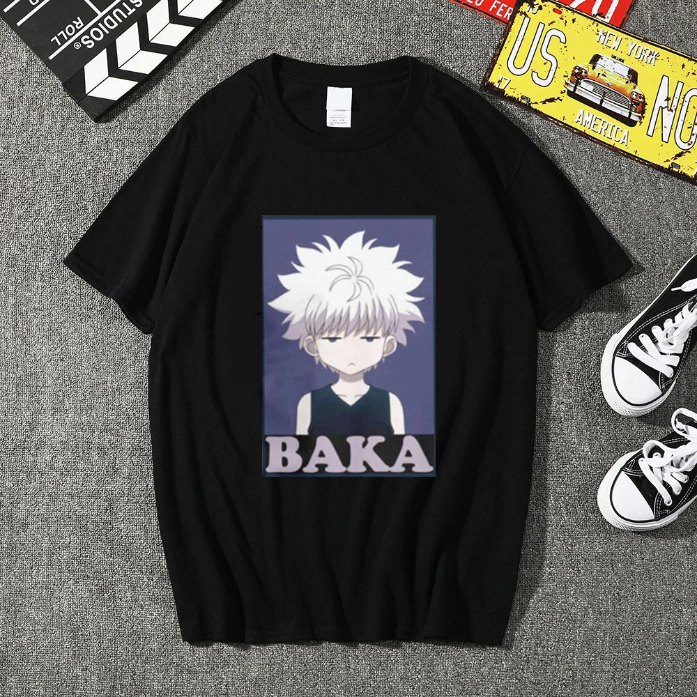 Классические комиксные футболки Hunter X Killua Zoldyck Baka с круглым вырезом и коротким