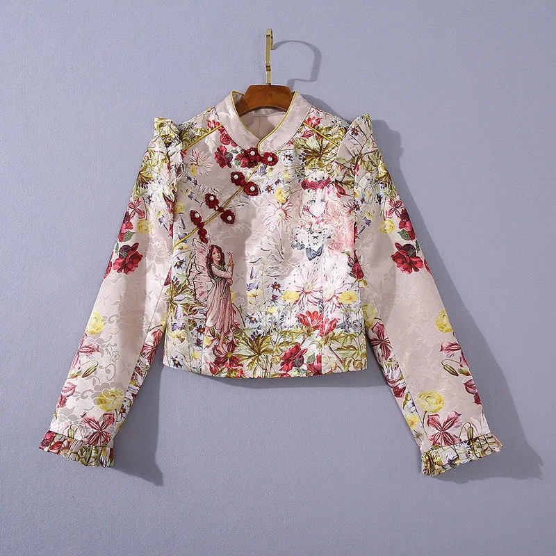 

European and American women's wear 2020 autumn new style Long-sleeved flower girl print coat skirts Fashionable jacquard suit
