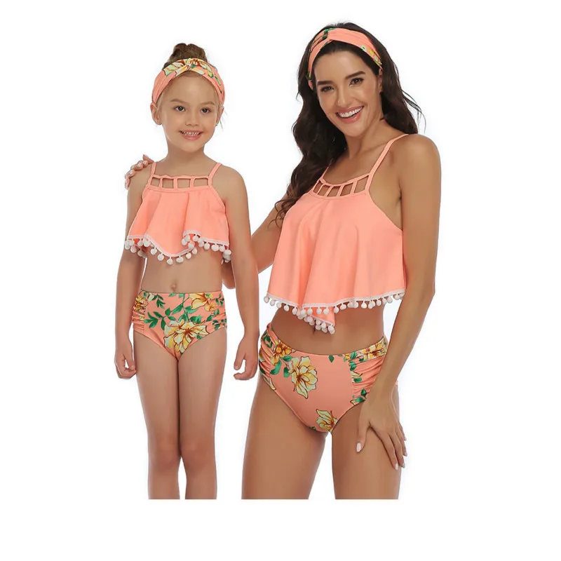 2019 летний купальный костюм для мамы и дочки родителей детей с принтом в виде