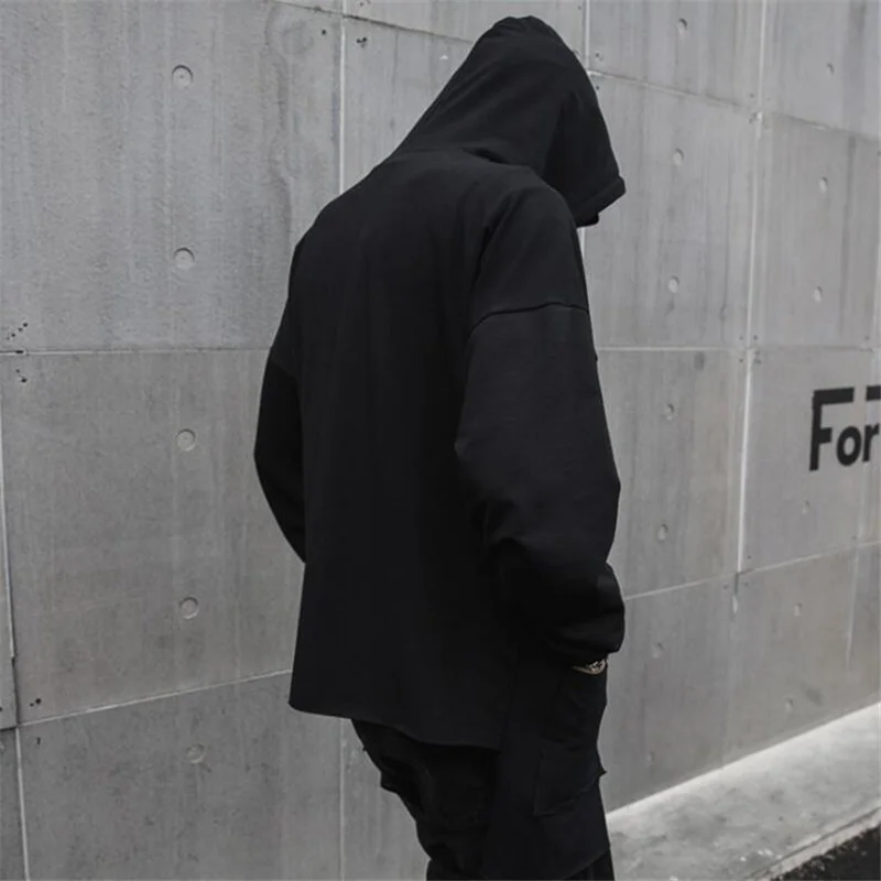 Длинная футболка в стиле хип-хоп панк-рок с капюшоном | Мужская одежда