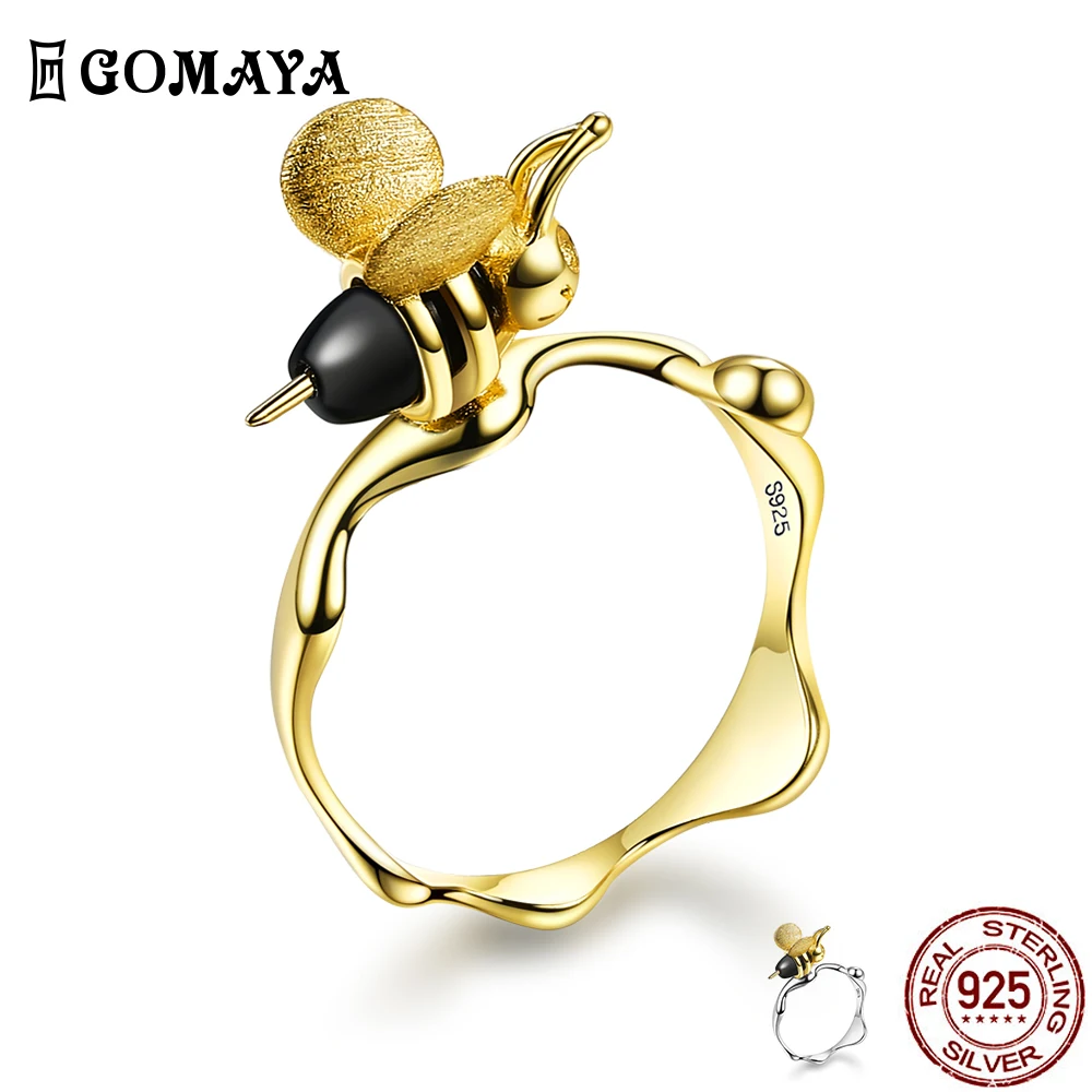 

GOMAYA Natural Gemstone Rings For Women 18K Gold Bee And Dripping Honey Rings 925 Sterling Silver Handmade Silver Fine Jewelry