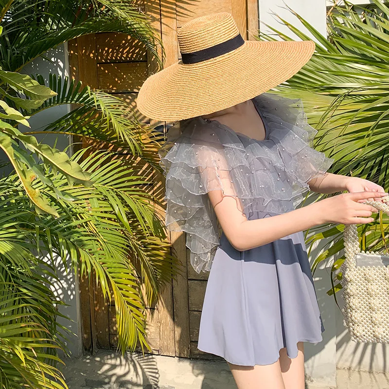 

Swimwear Korean Ladies Swimsuit Women 2021 1 Piece Swim Suit One Skirt Fairies With Lace Cover Sexy Backless Bathing Patchwork