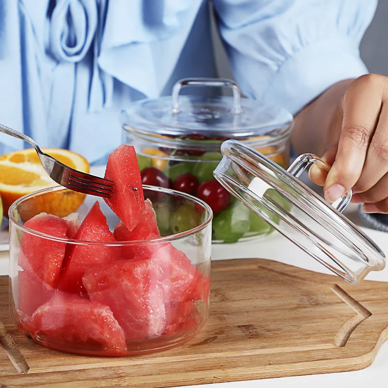 Стеклянная чаша прозрачная крышка ремня емкость для хранения фруктов десертов