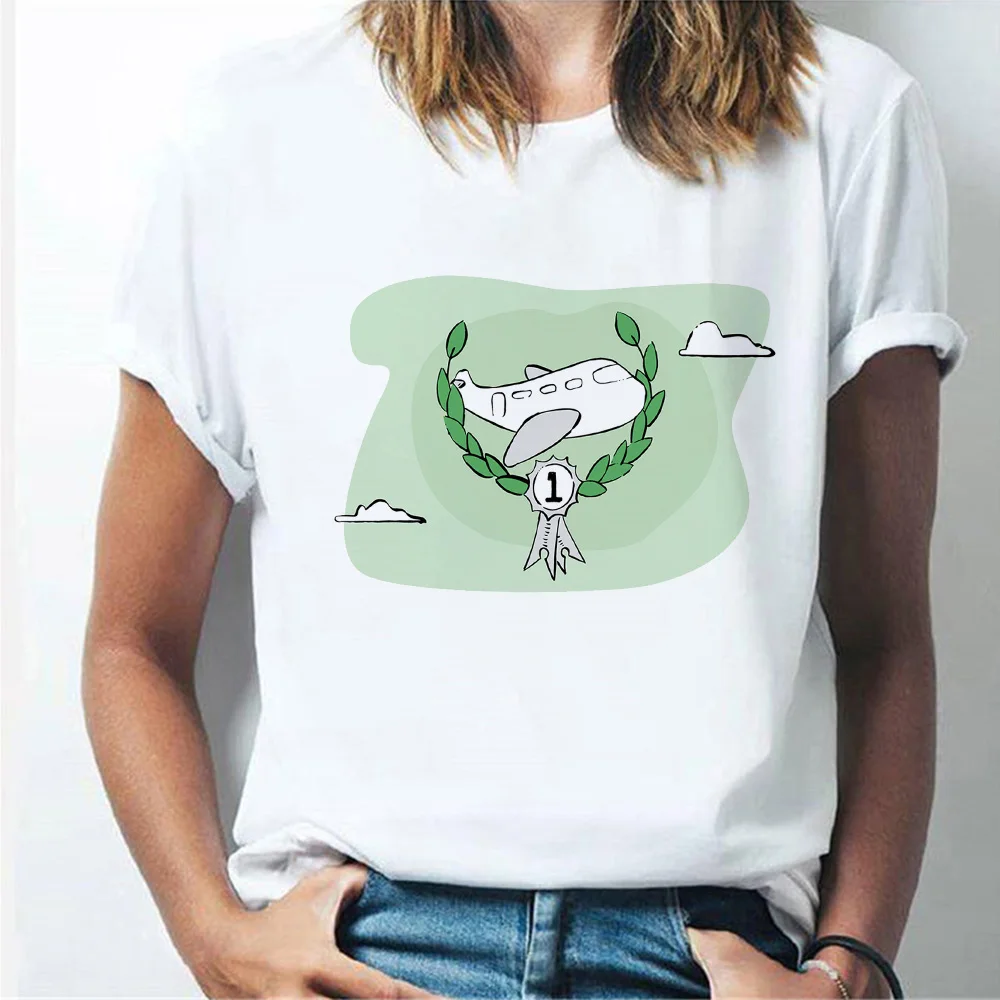 

Women Tshirt Cartoon Airplane Summer 90s Fashion Graphic Female Clothes Tops Casual Short Sleeve Print Streetwear Ladies T-shirt