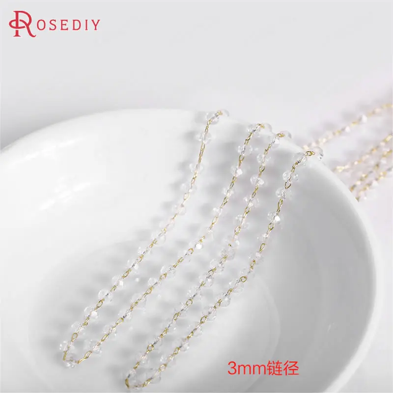 1 метр 24K золотой цвет латунные и стеклянные бусины на колесиках цепочка с