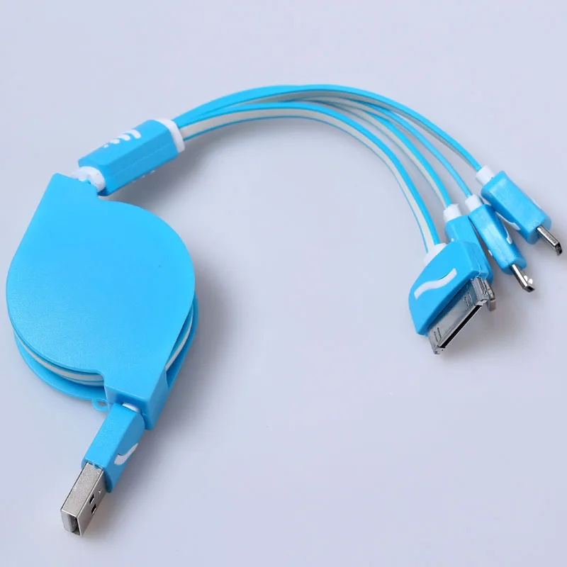 Выдвижной четыре в одном зарядный кабель Многофункциональный микро USB зарядный шнур для мобильного телефона - Цвет: Синий