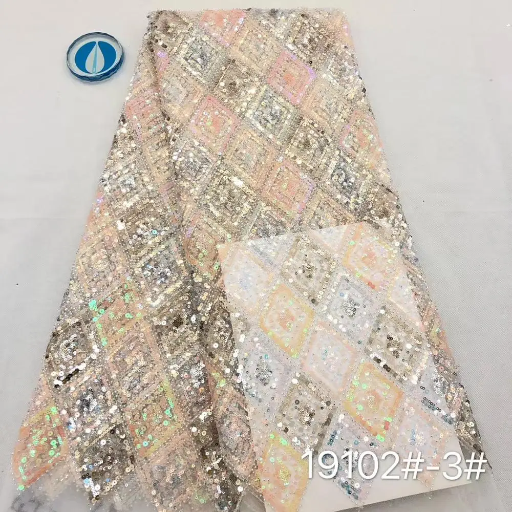 

Madison African Lace Fabric 2021 High Quality Lace Beads+Sequins French Net Lace Tulle Mesh Fabric Latest Nigerian Lace Fabrics