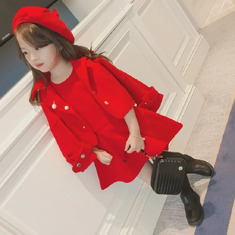 Комплект одежды для девочек из 3 предметов красный спортивный костюм с капюшоном