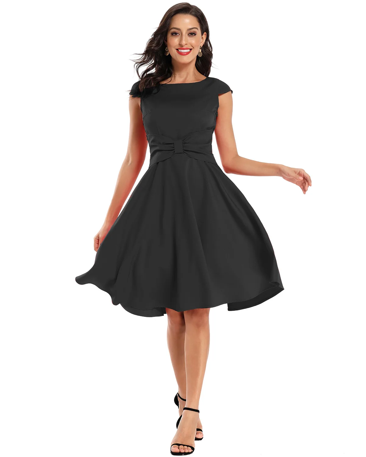 

Women's round Neck Bow Waist Hugging Expandable Dress Bridesmaid Dress