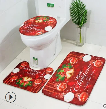 Bell toilet seat 4 шт./компл. Рождество крышку унитаза фланель коврик для душа Шторы Рождественское украшение для дома Ванная комната расходные материалы - Цвет: Bell toilet seat