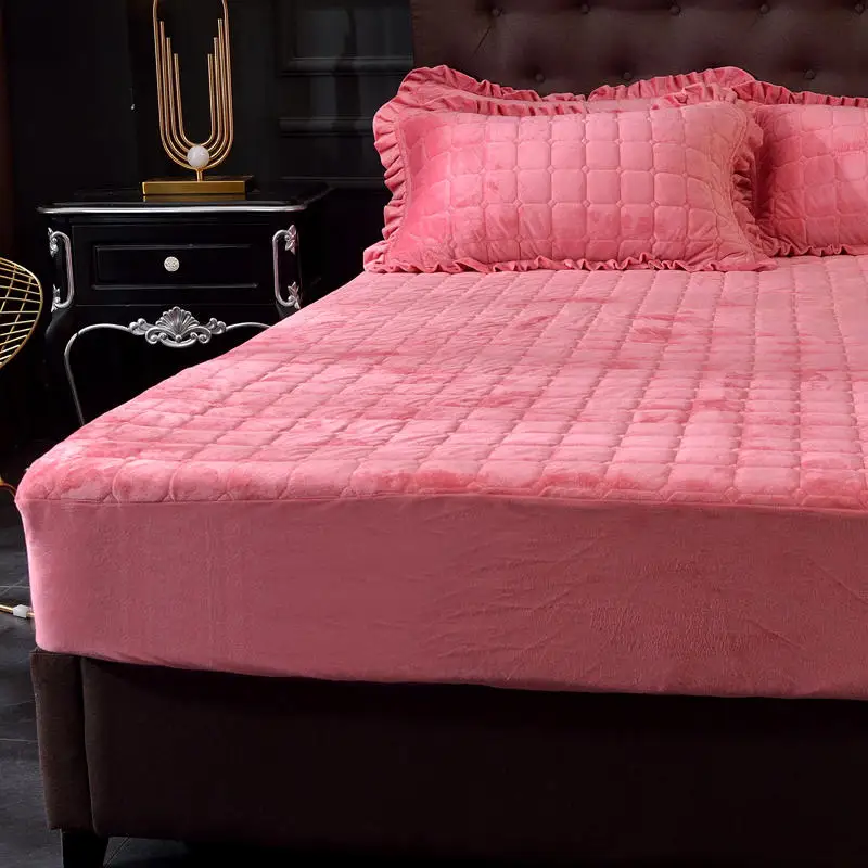 Фланелевый чехол на матрас натяжная простыня для кровати однотонная стеганая