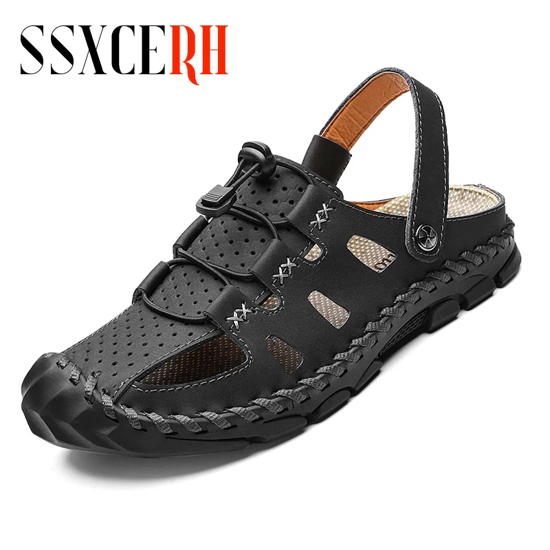 

Мужские сандалии с дырками, босоножки из воловьей кожи, на мягкой подошве, повседневные, размер 38-46, лето 2022