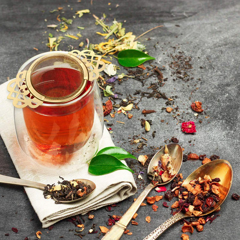 

Mesh Loose Leaf Stainless Steel Hanging Tea Strainer Drip Bowl Double Ear Tea Infuser Kitchen Gadget Coffee Herb Spice F