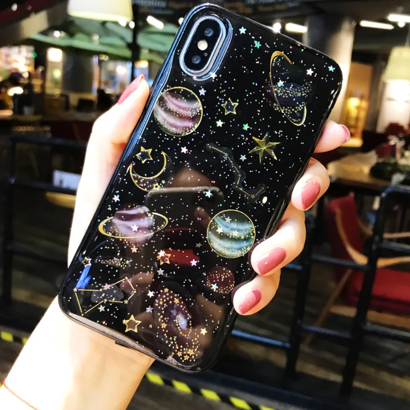 Doodle Universe Planet Mobile Shell for iPhone X XS XR XSMax 8 7 6 6S PluS Transparent Epoxy Luxury Drop Protection Cover |