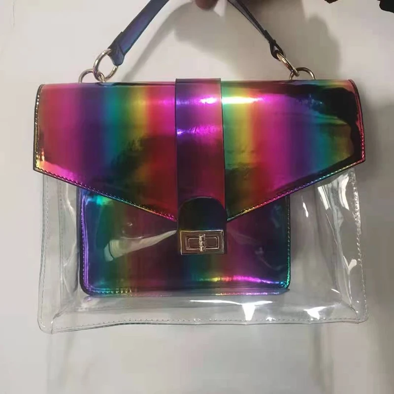 

Fashion New Rainbow Flats Bling Bowknot Slippers with Colorful Bag Set Cute Diamond Shoes Summer Beach Flip Flops Ladies Slides