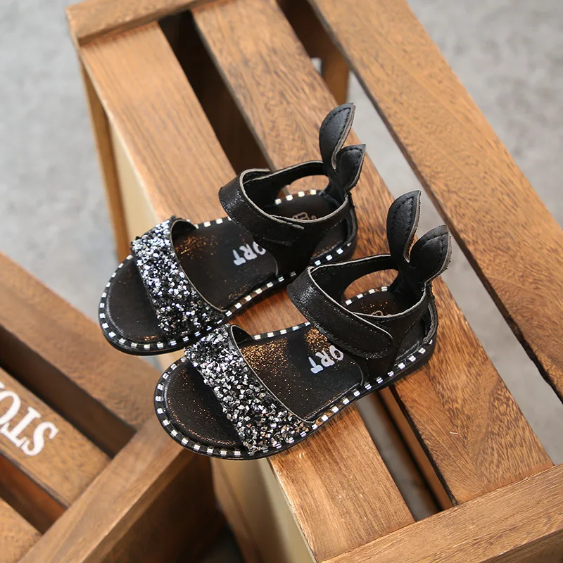 

Girls Sequin Roman Shoe Bag Heel Open Toe Baby Shoes Student Sandals