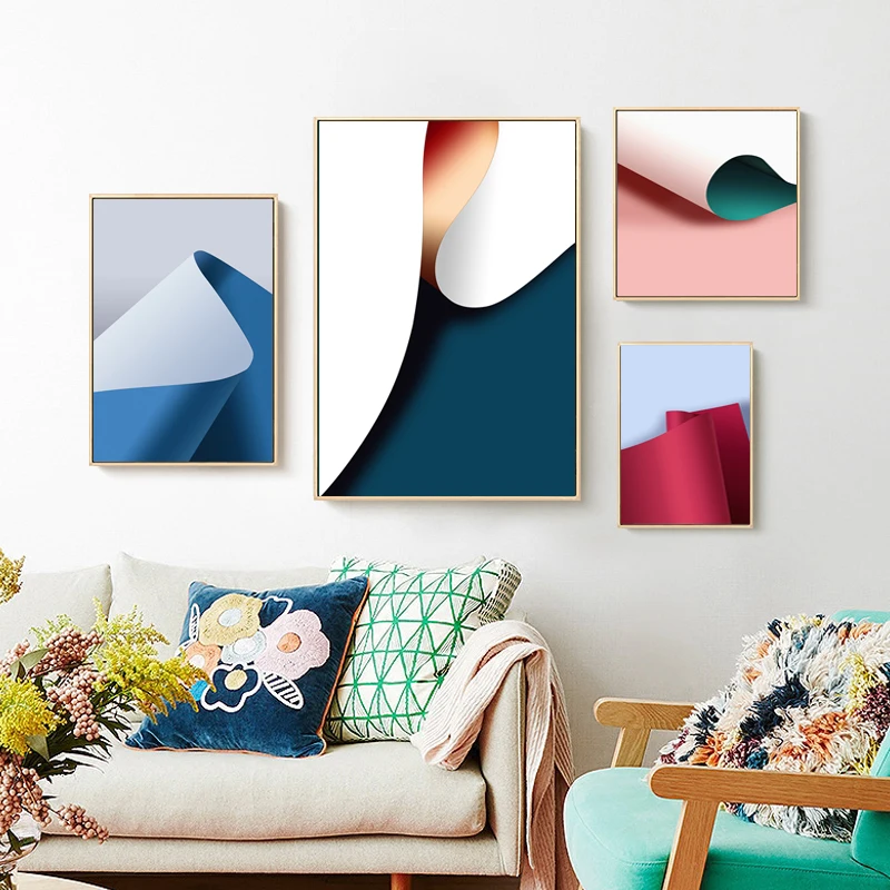 

Nordic Canvas Painting Blue Line Poster and Print for Living Room Bedroom Red Abstract Picture Wall Art Decoration Home Decor