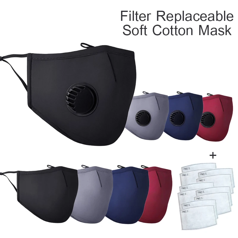 

4pcs Outdoor Reusable Face Mask with Filters Cotton Valve Cycling Washable Dust Proof PM2.5 Black Mouth Mask Respirator Muffle