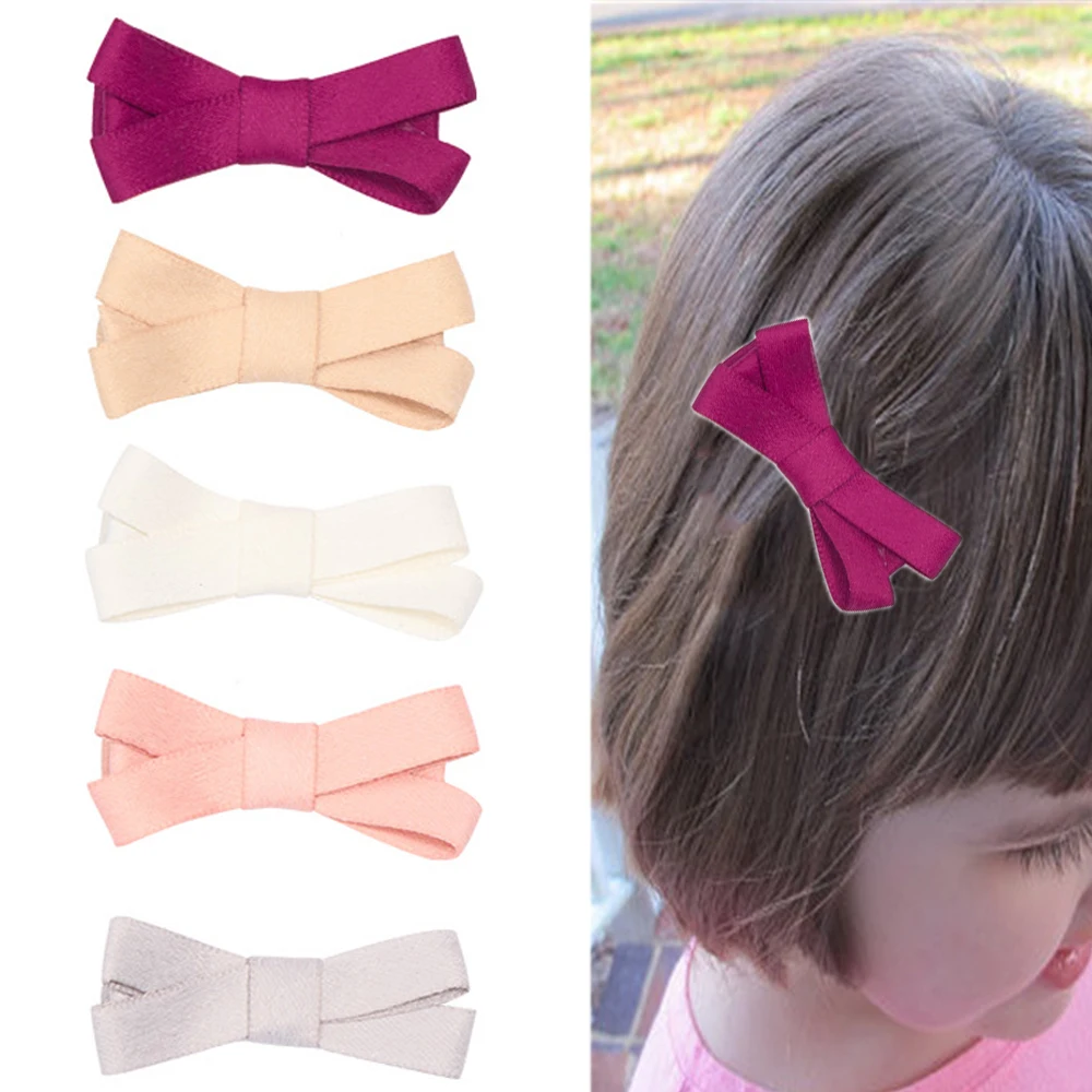 Детские милые заколки для волос из льняной ткани с бантом однотонные лентами