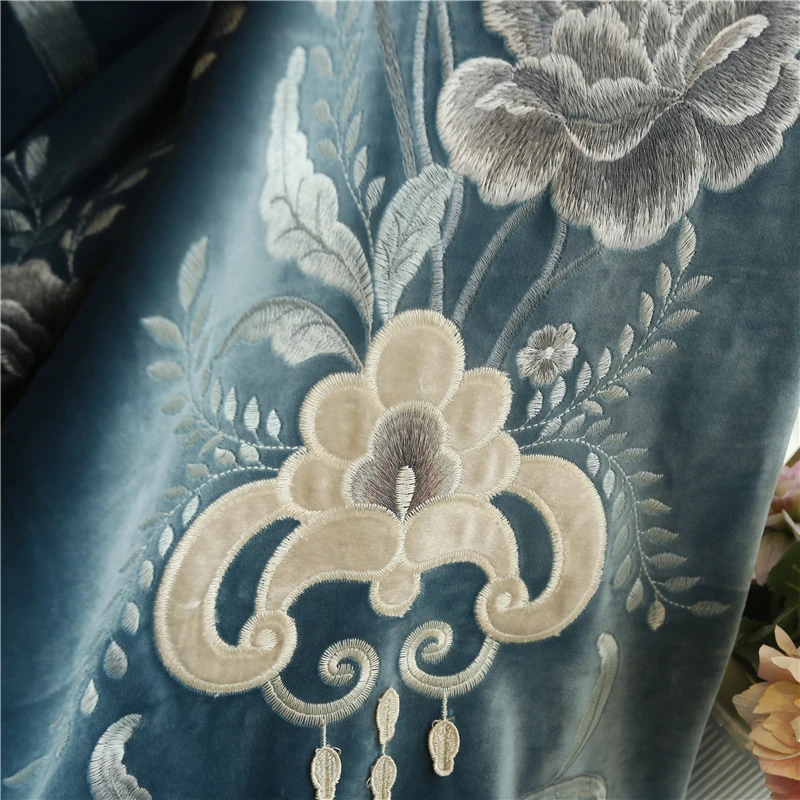 Лучшие европейские и американские роскошные синие бархатные затемненные шторы