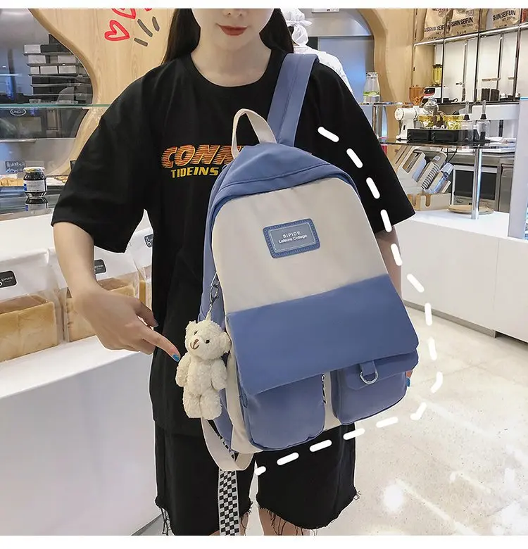 

College style lovely girl literary style small fresh student schoolbag versatile simple leisure matching color backpack