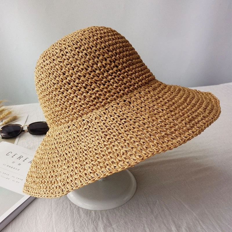 

Beach Hat Women's Summer Beach Straw Hat Hand Cut Out Large Brim Sun Hat Art Outdoor Fresh Folding Sun Hat