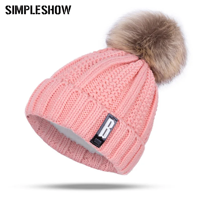 SIMPLESHOW, Высококачественная зимняя шапка, Женская вязанная шапка, женские шапочки Skullies Beanies, модная зимняя шапка с помпонами, женская шапка
