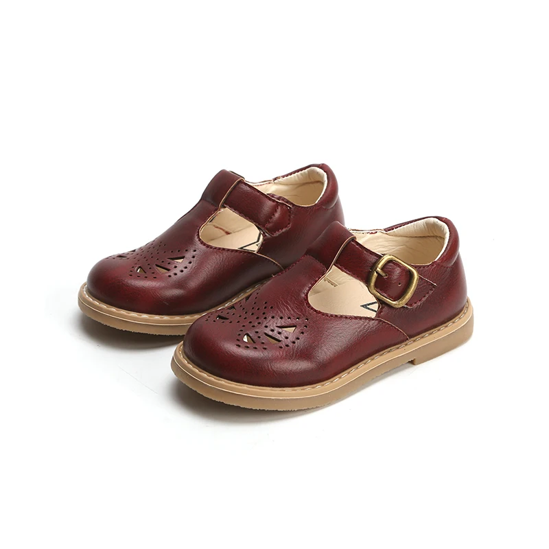 Spring Girls Leather Shoes Cut-outs Retro Kids Shoes for Girl Princess Anti-slip Sneakers Baby Girl Dancing Shoes SMG056