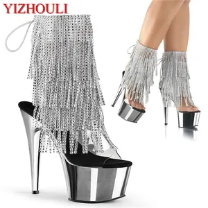 Вечерние модельные туфли, сапоги 7 дюймов с бисером, 17 см гальванические каблуки, пикантные формованные танцевальные туфли