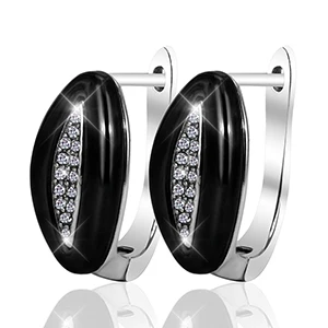 Black Новые серьги-гвоздики из керамики, роскошные u-образные серьги из нержавеющей стали, CZ Циркон, узор в виде листьев, изысканные элегантные ювелирные изделия, подарок для женщин и девушек - Окраска металла: Black