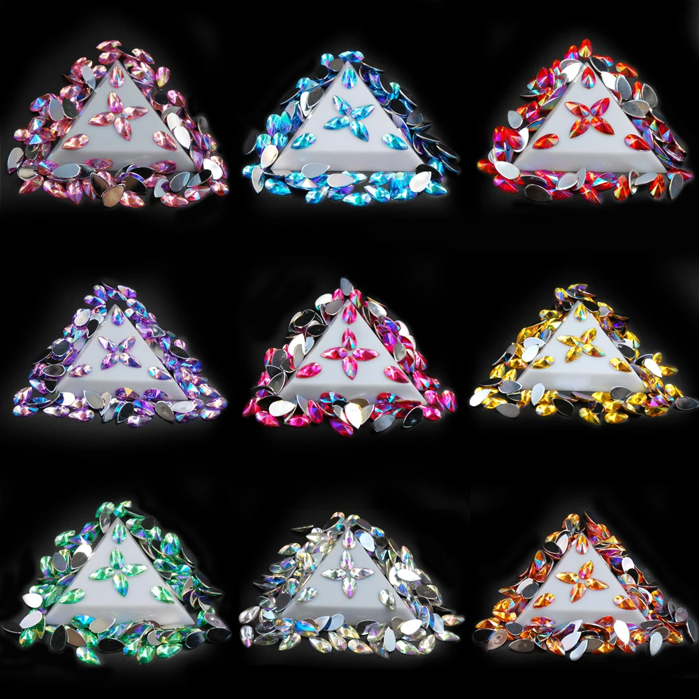 8*13MM Rhinestone The Shape Of Teardrop Mix Color AB Flat Back Acrylic Crystal Strass DIY Wedding Decoration 100Pcs | Дом и сад