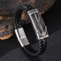 punk black braided leather bracelet for men wrist jewelry stainless steel anchor bangle rock hip hop male birthday gifts sp1206