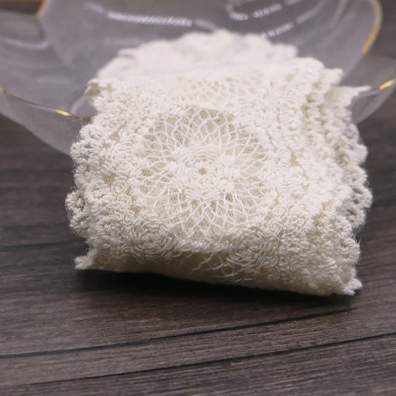 

4 Ярда, 7,7 см, ширина, бежевая хлопковая сетка для вышивки, Водорастворимая сетка для окантовки, ручное «сделай сам», украшение для платья, акс...