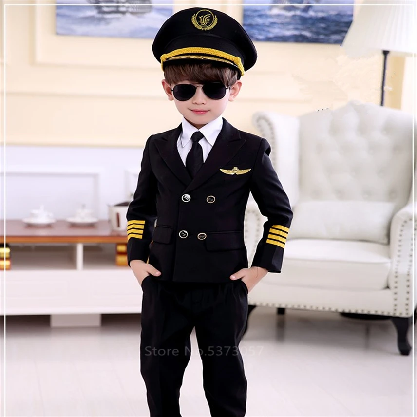 Halloween Kid's Aviation Uniform Suit Airplane Boys Girls Stewardess Cosplay Stage Perform Carnival Costumes Children's Day Gift